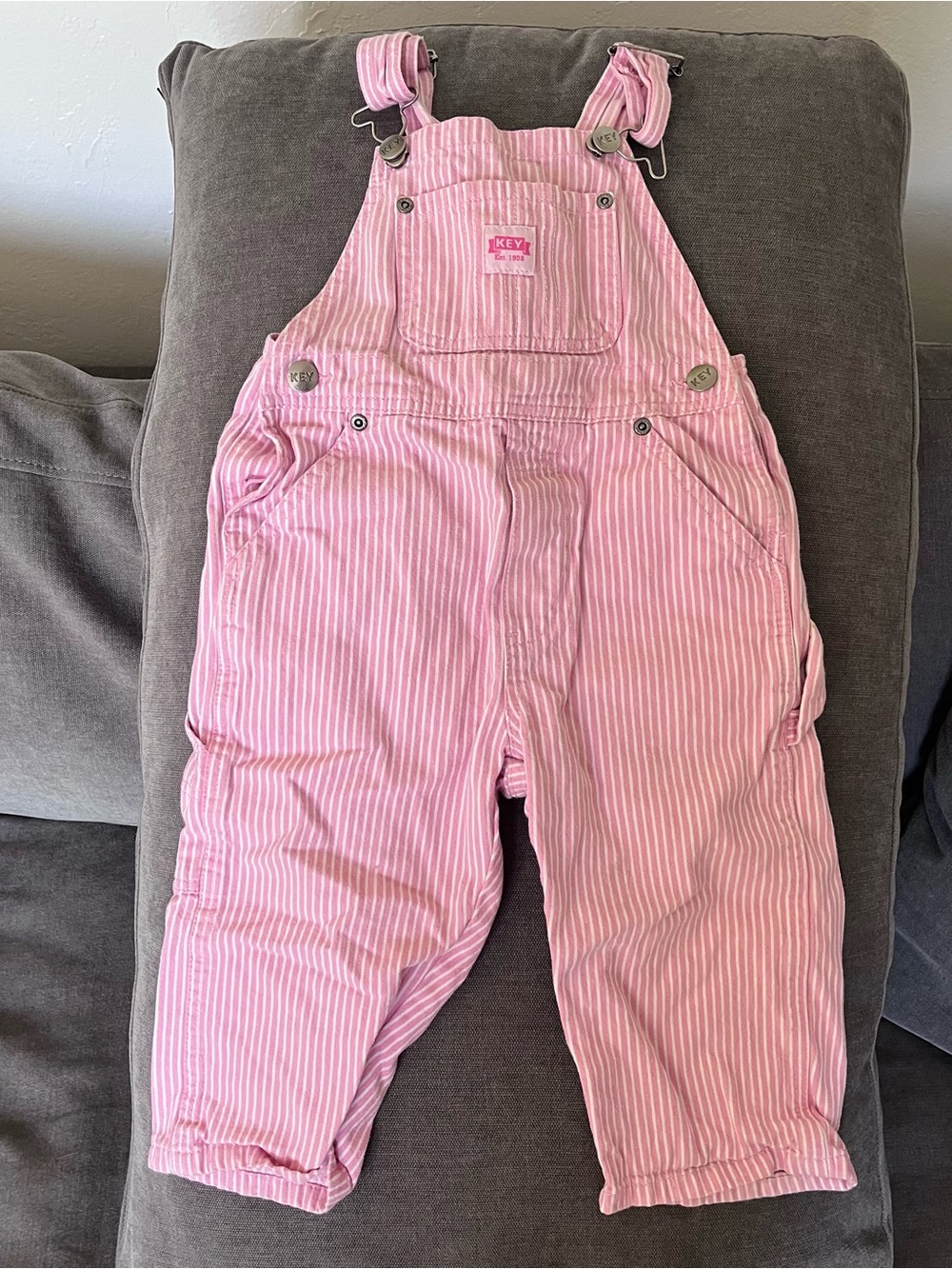 KEY® Pink Stripe Kids Overalls